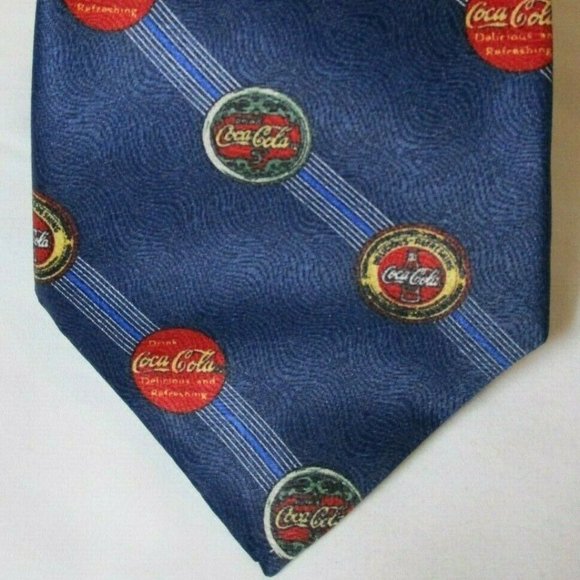 Coca Cola Club Tie Dark Blue Left-to-Right Stripe - Picture 1 of 5